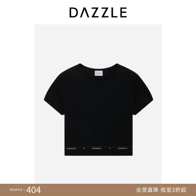 DAZZLE 地素奥莱毛衫短袖休闲通勤黑色针织短袖套衫