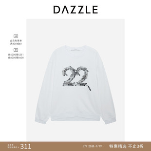 DAZZLE 地素奥莱卫衣漂白色印花绣花重工卫衣