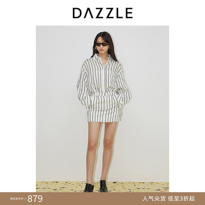 DAZZLE地素奥莱 连衣裙春秋女装条纹衬衫短裙