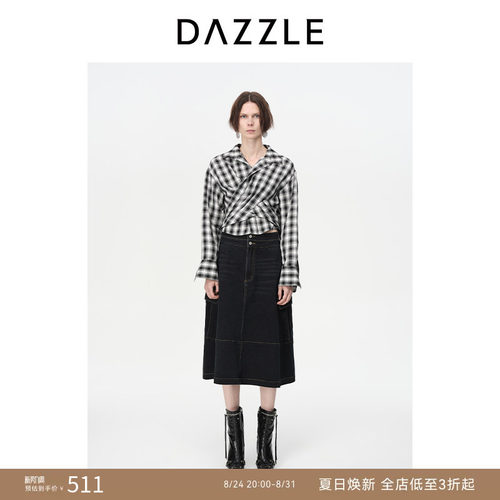 DAZZLE设计感长袖地素格子衬衫