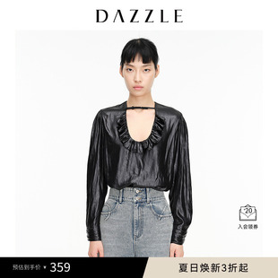 雪纺水波纹显瘦黑色衬衫 DAZZLE地素奥莱 上衣女2D1D5311A
