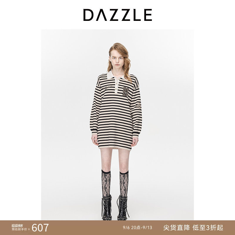 DAZZLE复古直筒地素连衣裙条纹图片