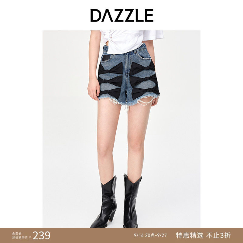 【奥莱专供】DAZZLE地素奥莱 春夏设计感蝴蝶结装饰A字牛仔短裤图片