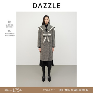 DAZZLE地素 毛呢外套冬季人字纹毛呢大衣