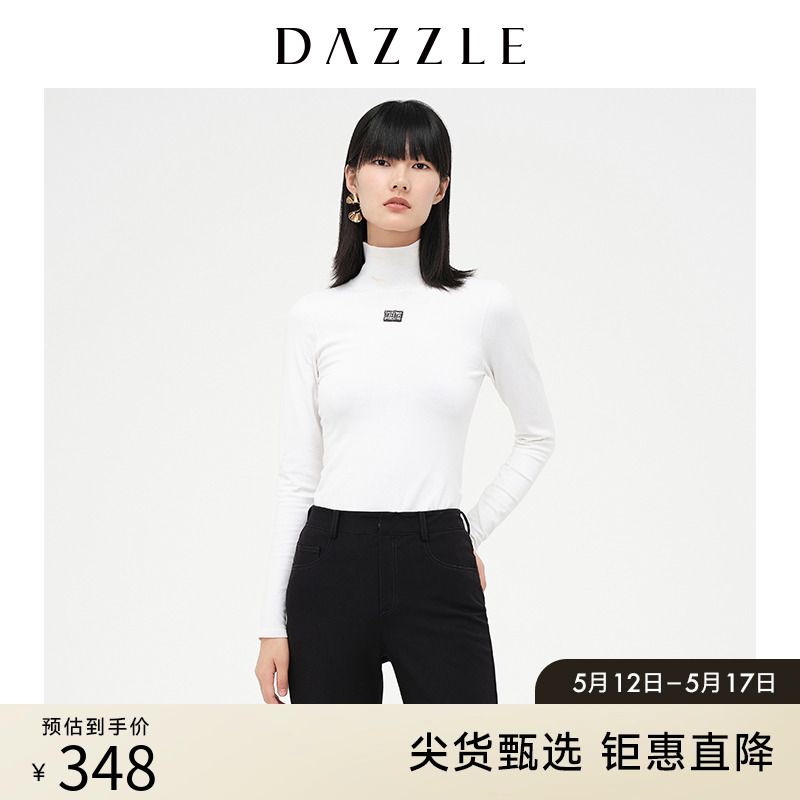 DAZZLE地素奥莱 白色修身高领针织打底衫毛衣女2D4E4971B