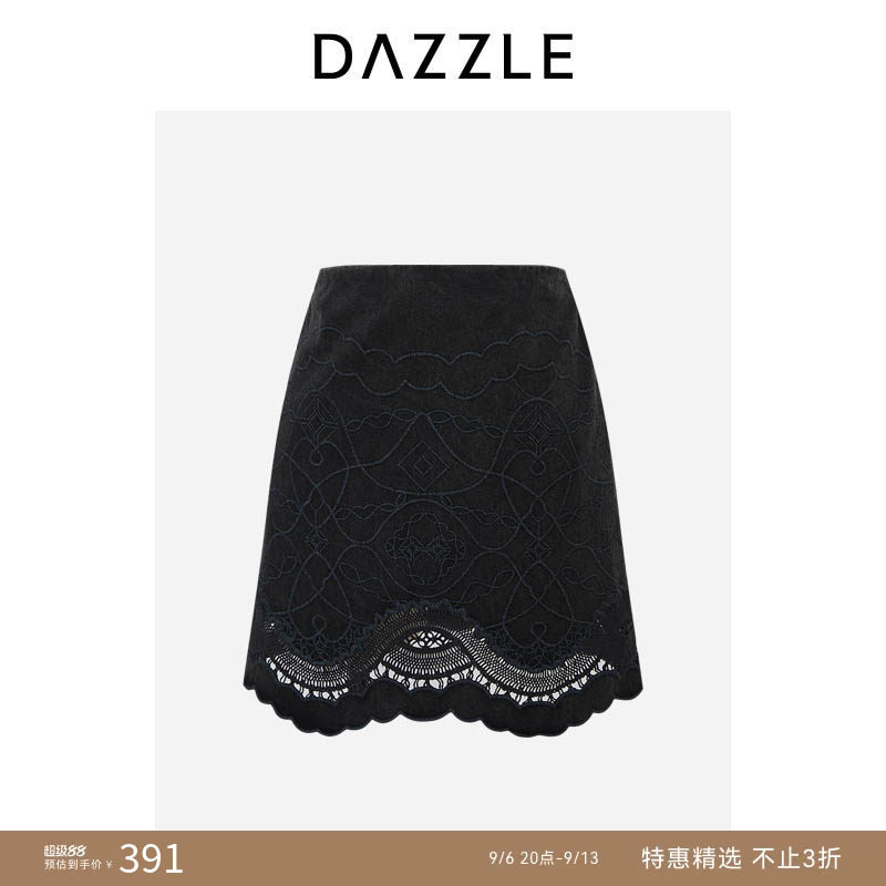 DAZZLE 地素奥莱半裙夏季经典百搭黑色牛仔通勤半裙图片