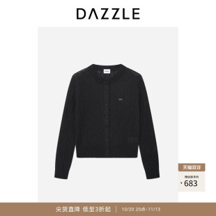 DAZZLE 地素奥莱毛衣黑色cleanfit针织绞花开衫