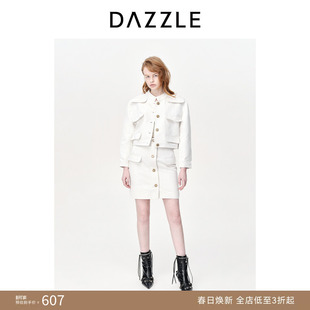 DAZZLE地素奥莱牛仔外套春秋装白色复古小立领休闲气质外套