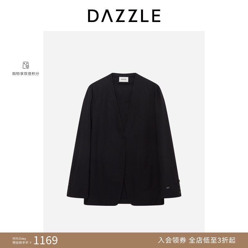 DAZZLE 地素奥莱外套春季黑色绵羊毛混纺西装外套