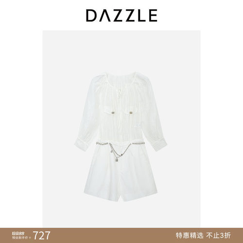 DAZZLE 地素奥莱连体短裤夏季漂白色拼接连体短裤