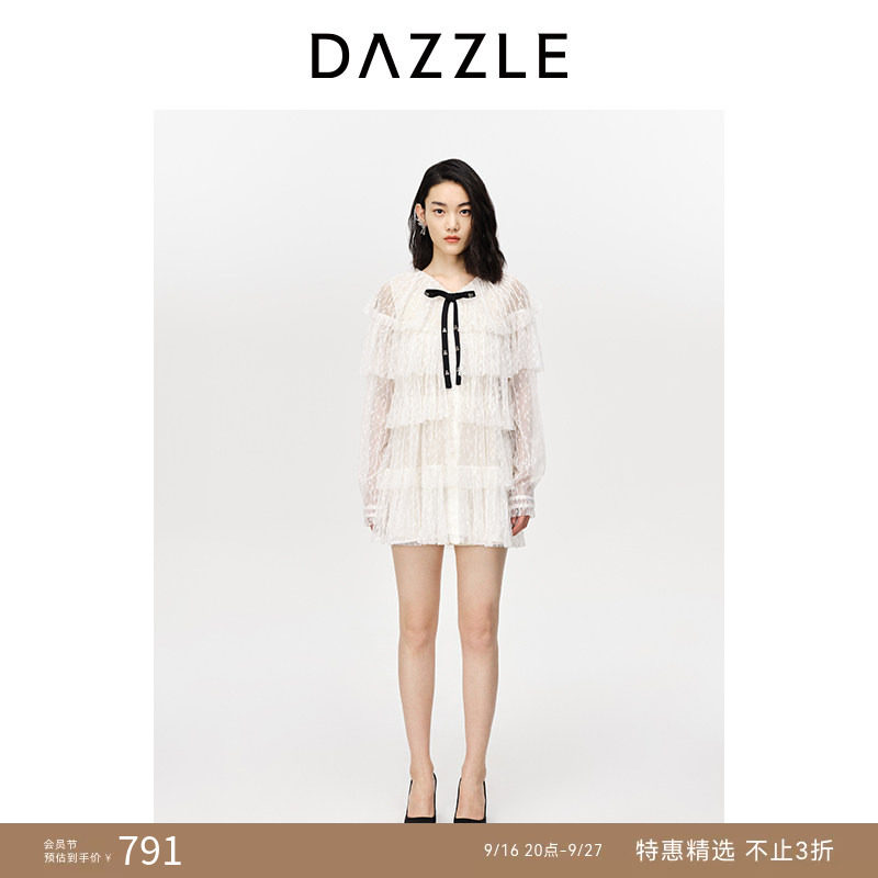 【人气尖货】刘雯同款DAZZLE地素奥莱白色蛋糕裙蕾丝蝴蝶结连衣裙图片