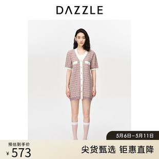 小众亚麻粗花呢V领针织连衣裙女 DAZZLE地素奥莱夏季