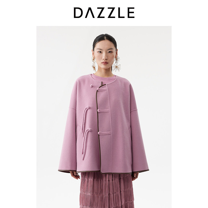 【青绿新春系列】DAZZLE 地素奥莱大衣26春季新款全羊毛粉红色短图片