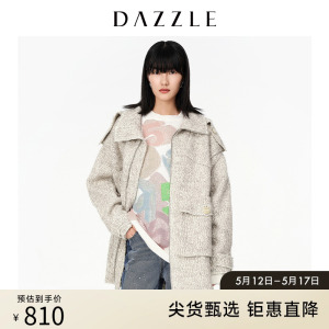 DAZZLE地素奥莱 百搭工装风翻领中长款毛呢大衣女2D4G2141D