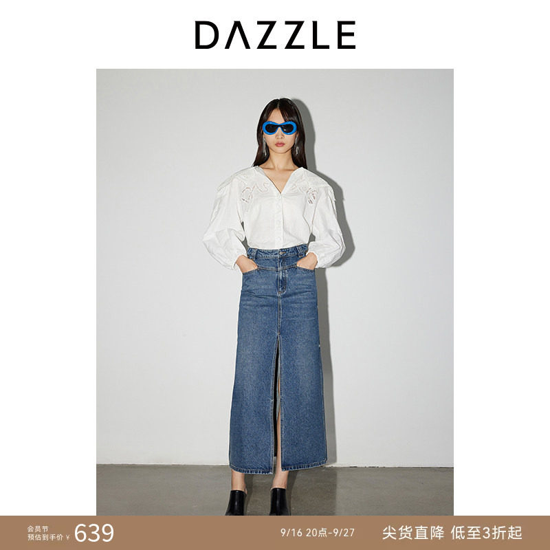 DAZZLE地素奥莱 半身裙春秋款女装水洗牛仔裙图片