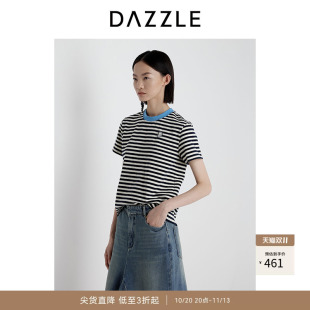 DAZZLE 地素奥莱短袖T恤2025年夏季深蓝色条纹短袖