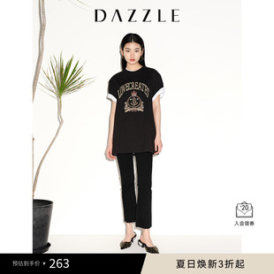 DAZZLE地素奥莱 女 春夏简约通勤黑色毛边高腰修身 牛仔喇叭裤