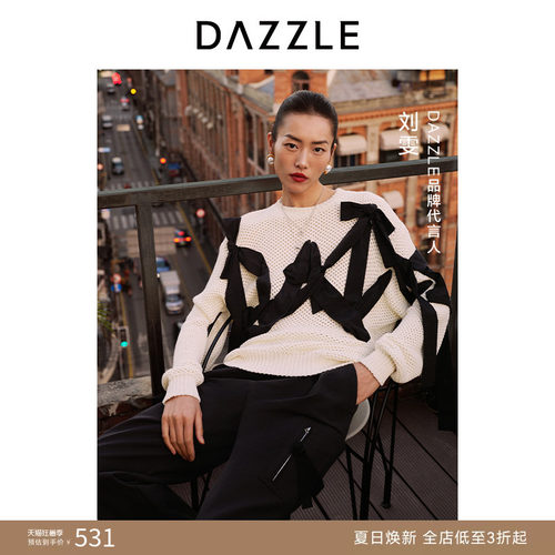 肌理美学刘雯同款DAZZLE地素奥莱春装飘带毛针织衫毛衣女