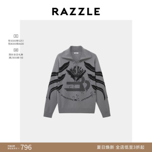 RAZZLE 地素奥莱男装长袖毛衣秋季深灰色波叶布冯徽章套头毛衫
