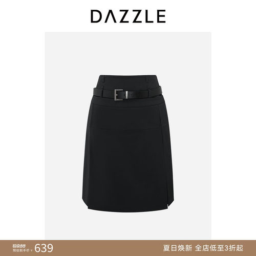 DAZZLE地素奥莱半裙黑色百褶半裙