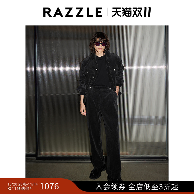 RAZZLE 地素奥莱男装黑色冬季时尚潮流舒适休闲灯芯绒夹克