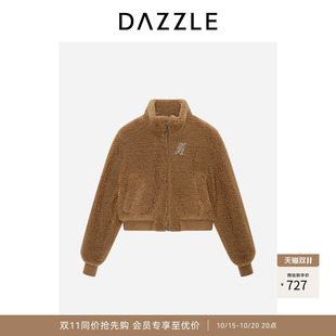【奥莱】DAZZLE地素奥莱大衣深卡其色羊羔毛短大衣焦糖苔原风