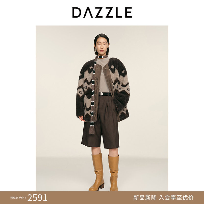 DAZZLE 地素奥莱大衣2026年春绵羊毛混纺深灰色短款外套