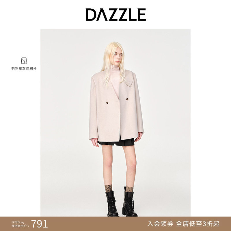 【奥莱专供】DAZZLE地素奥莱春秋直筒廓形中长款羊毛呢大衣外套女