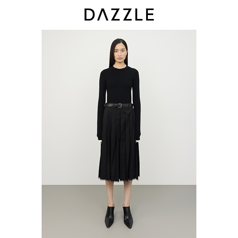 DAZZLE地素 半身裙冬季精纺百褶半裙