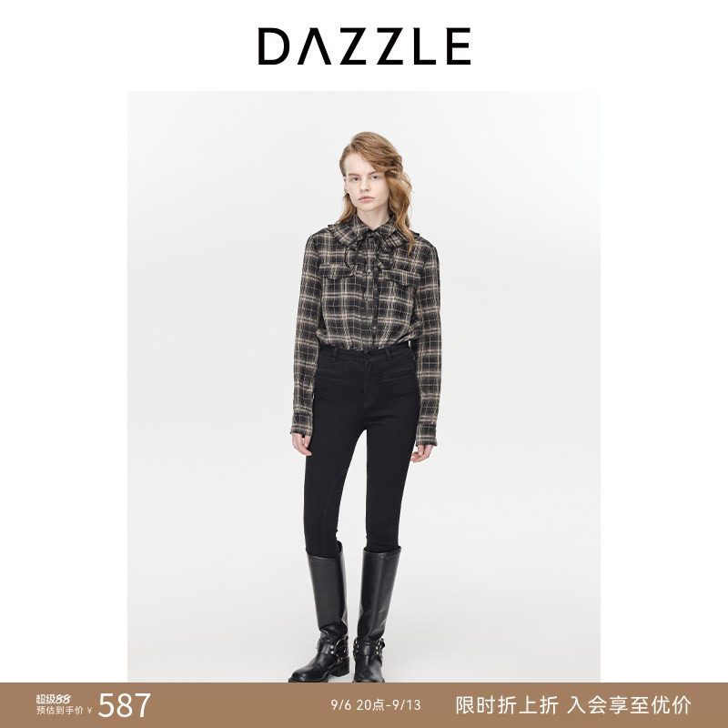DAZZLE地素格子花边衬衫地素图片