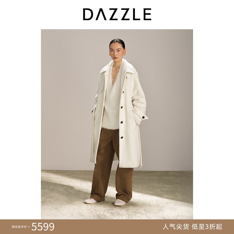 DAZZLE 地素奥莱大衣2025年冬季白色苏力长毛呢外套女