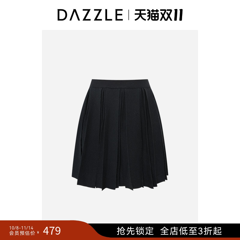 DAZZLE 地素奥莱毛衫半裙黑色针织百褶裙