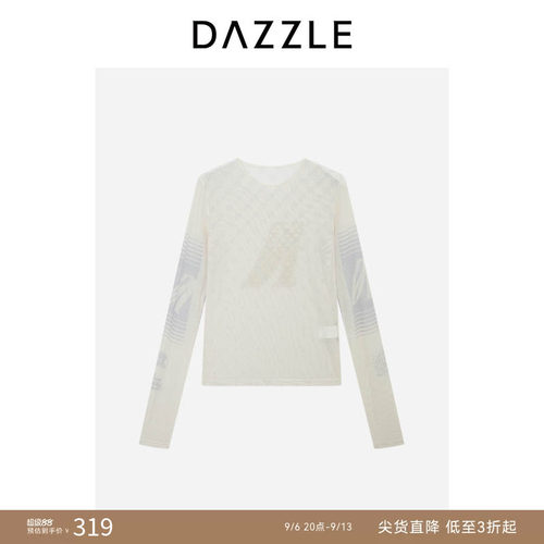 【人气尖货】DAZZLE 地素奥莱小上衣白色网纱紧身小上衣