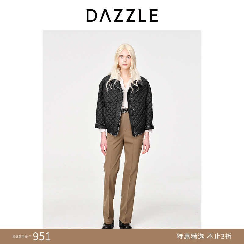 DAZZLE地素奥莱春高级简约菱格绗缝手工锁边轻薄羽绒服女外套