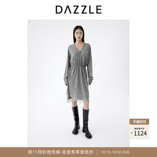 DAZZLE 地素奥莱毛衫连衣裙2025年春季深灰色针织拼蕾丝连衣