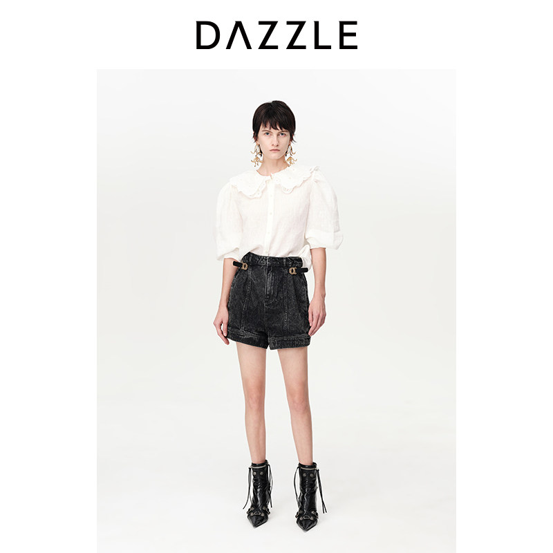 DAZZLE中袖亚麻地素绣花图片