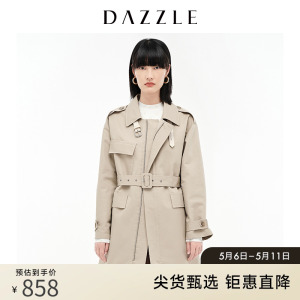 DAZZLE地素奥莱 小众工装风系带中长款风衣外套女2D3F6041U