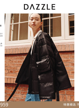 【奥莱专供】DAZZLE地素奥莱中式羽绒服女冬黑色绑带设计短款外套