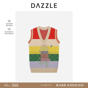 【奥莱】DAZZLE 地素奥莱毛衫连衣裙大红色地素彩虹卡通背心
