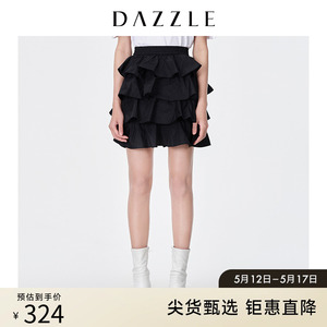 DAZZLE地素奥莱 黑色花边a字一步裙半身裙短裙2D2S2251A
