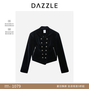 DAZZLE地素奥莱短外套深灰色黑色丝绒短夹克外套