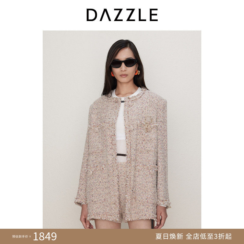 DAZZLE 地素奥莱 毛呢外套复古时髦小香风粗花呢大衣外套女