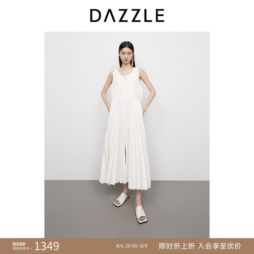 DAZZLE 地素奥莱连衣裙2025年春季白色百褶连衣裙