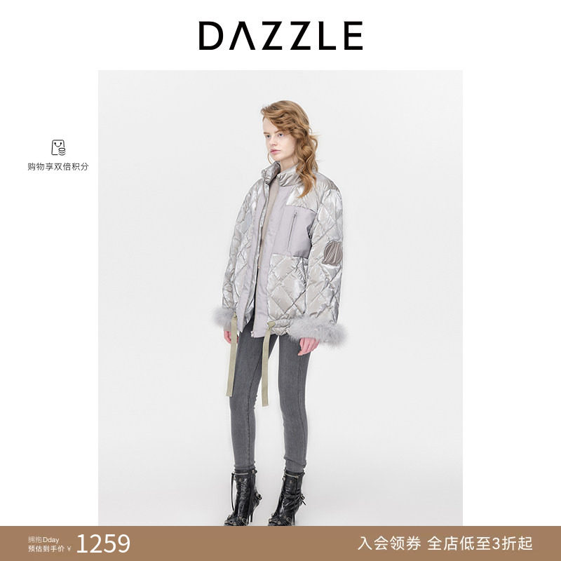 【奥莱专供】DAZZLE地素奥莱羽绒夹克冬复古拼接中长款羽绒服女