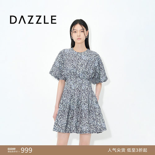 DAZZLE地素奥莱 连衣裙25夏海边度假蓝色碎花连衣裙