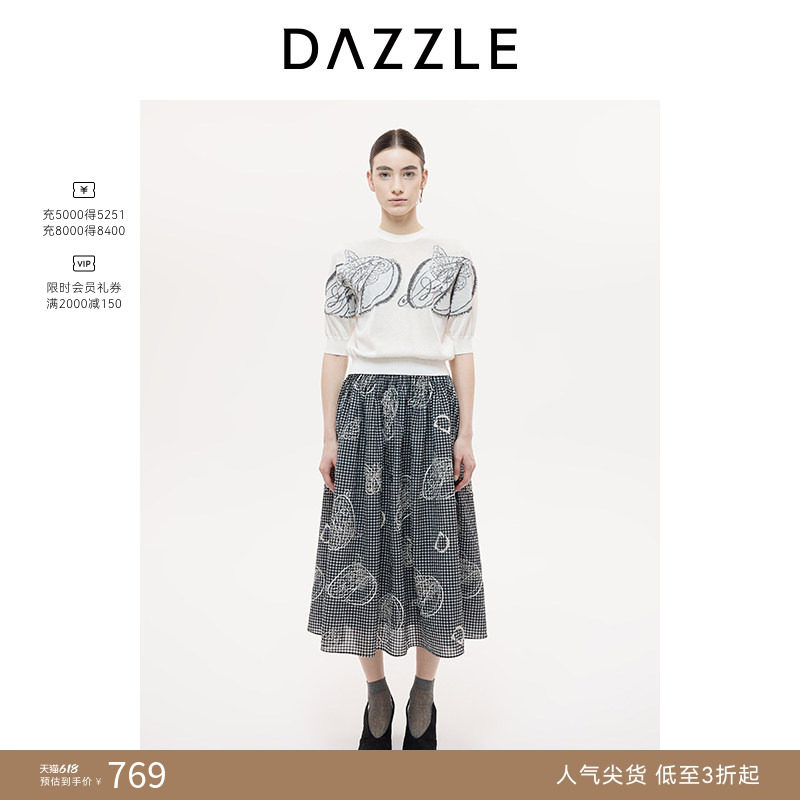 DAZZLE 地素奥莱毛衫短袖秋季蝴蝶logo刺绣四季针织