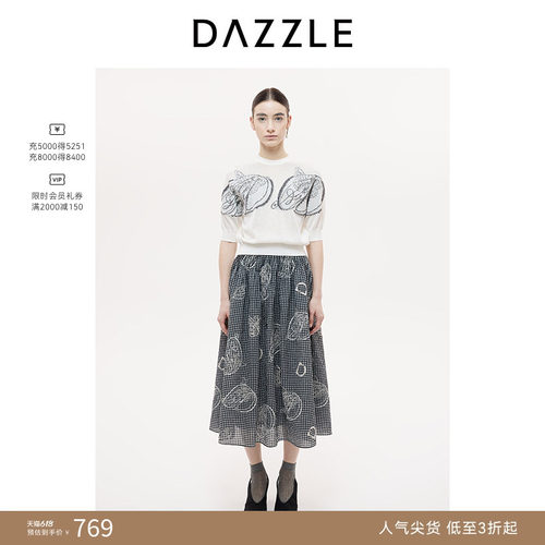 DAZZLE 地素奥莱毛衫短袖秋季蝴蝶logo刺绣四季针织