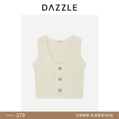 DAZZLE 地素奥莱毛衫无袖浅黄色针织不规则条纹背心