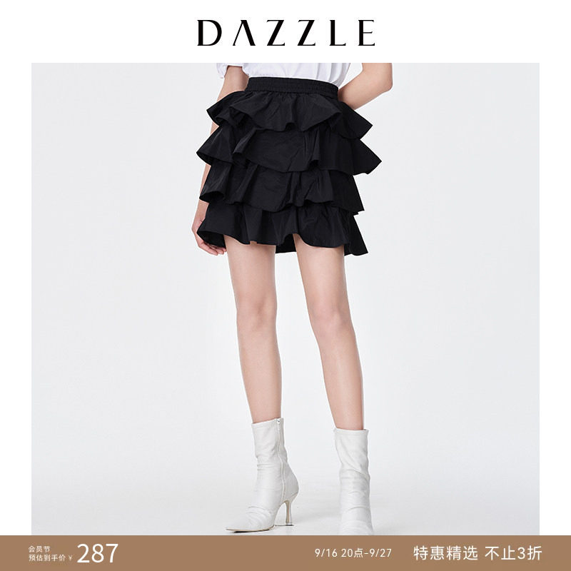 DAZZLE地素奥莱 黑色花边A字裙半身裙短裙蛋糕裙图片