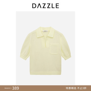 【人气尖货】DAZZLE 地素奥莱毛衫短袖夏季浅黄色针织短袖